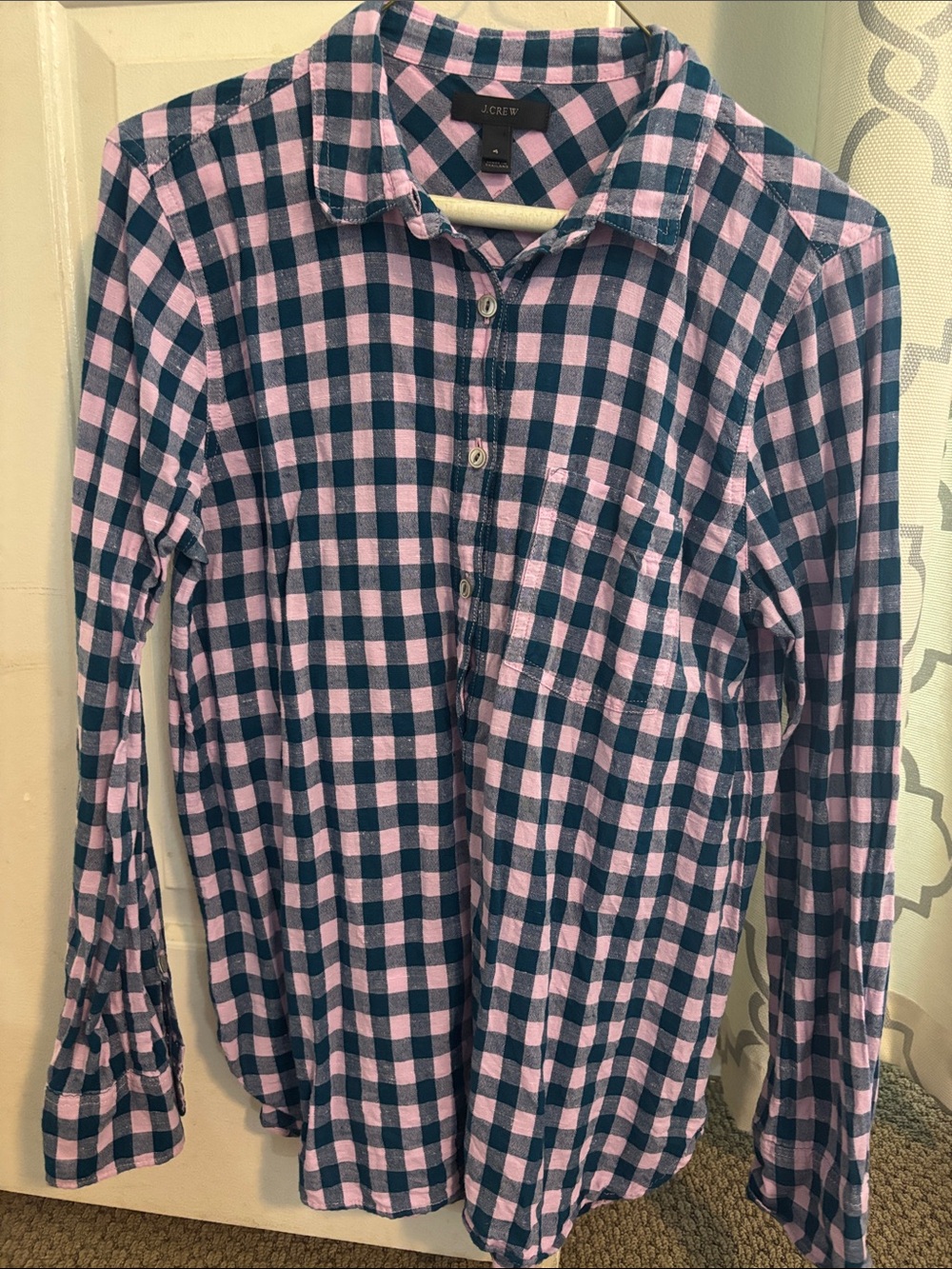 J. Crew Pink and Navy Gingham Button-Down Shirt